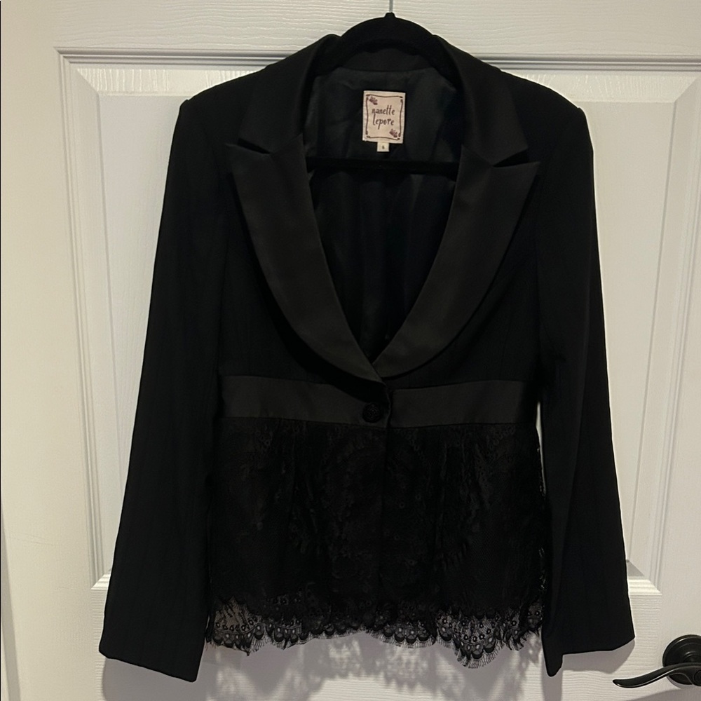 Nanette Lepore Black Satin and Lace Blazer